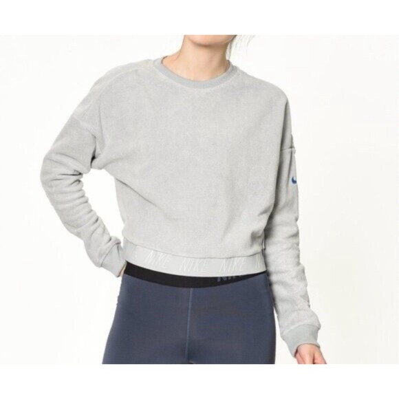 Nike Athletic Gray Dri Fi Crop Sweatshirt Swoosh Womens M Side Zip Thick Band - Picture 5 of 15